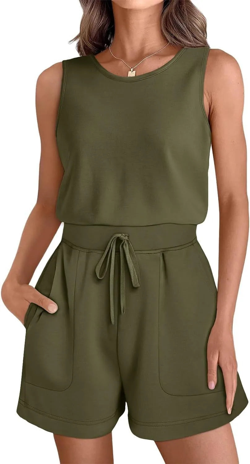 Women’s Spring Summer Sports Romper - European & American Fashion Vest Jumpsuit Shorts Fitness Outfit