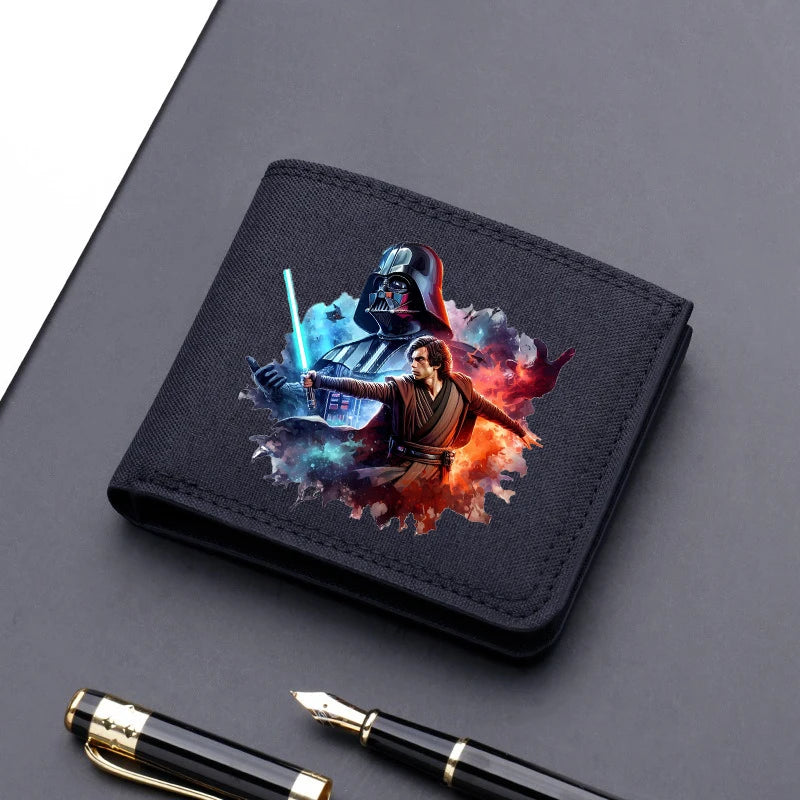 Star Wars Men's Canvas Wallet – Black/Blue/Gray Short Purse, Card Holder & Money Bag with Credit Card Case