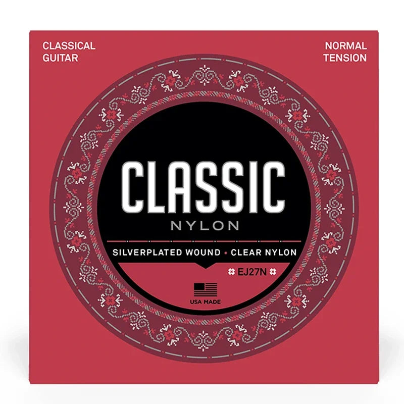 EJ27N Nylon Guitar Strings – Classical Silver-Plated Wrap, Nylon Core, Clear Trebles, Normal Tension for Students