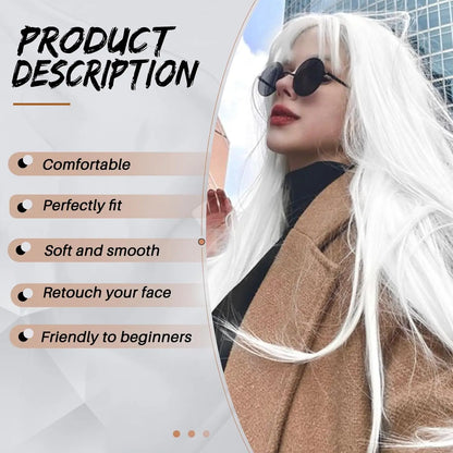 LOUIS FERRE Straight White Synthetic Wig – Long Natural Hair Wig with Bangs, Heat Resistant, Daily Wear for White Women