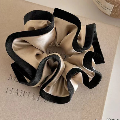 Velvet-Edged Satin Bloom Scrunchie - Elegant Hair Tie for Everyday Style