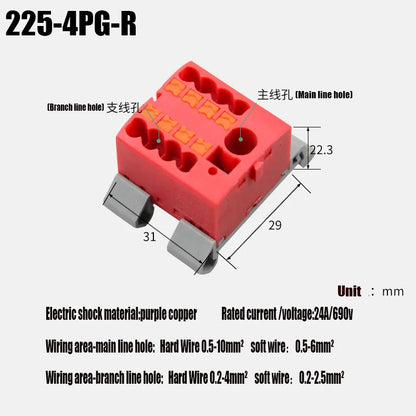 Push-In Modular Wire Connector Terminal Block – Compact 1-In Multiple-Out Splicing Lighting Connector, 225 Series (1Pc)