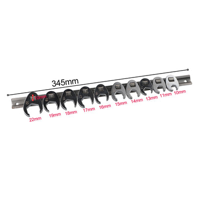 10pcs 3/8" Drive Crowfoot Wrench Set — 10-22mm Metric Open-End Spanners for Torque Wrench