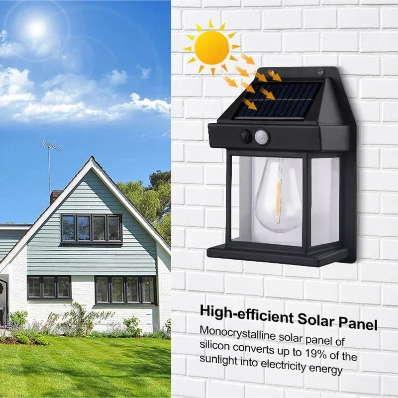 Solar Motion Sensor Wall Light - Waterproof Outdoor LED Garden Yard Lamp with 3 Lighting Modes