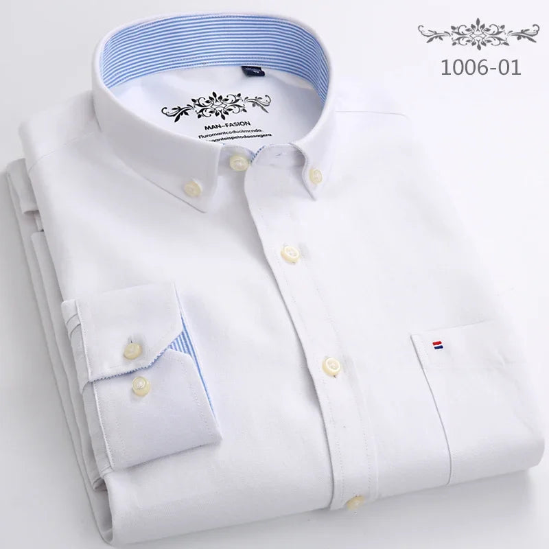 Men’s Slim Fit Long Sleeve Shirt - Formal Plaid Cotton Office Shirt with Single Pocket