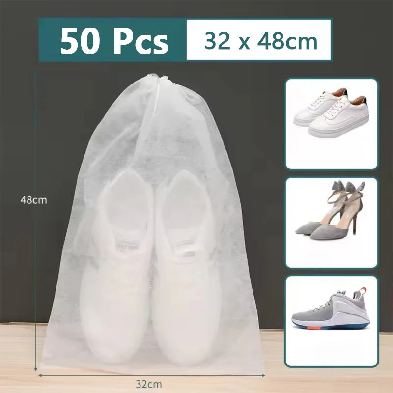 50pcs Breathable Dustproof Storage Bags – Non-Woven Drawstring Clear Shoe Covers & Travel Pouches for Protection & Organization