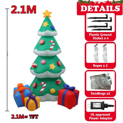 Inflatable Christmas Decorations – Tree, Snowman, Santa, Bear & Gingerbread Man with Built-in LED for Outdoor Garden & Party Decor