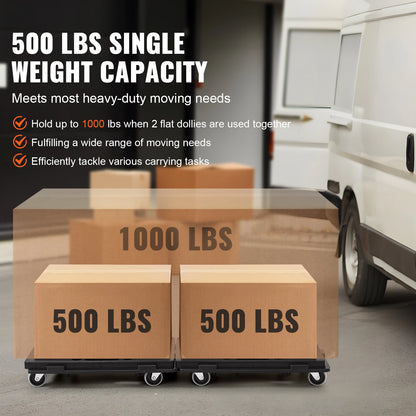 VEVOR 2-Pack Furniture Mover Trolley – 500lb Capacity Each, 4-Wheel Flat Dolly Cart for Industrial Machinery