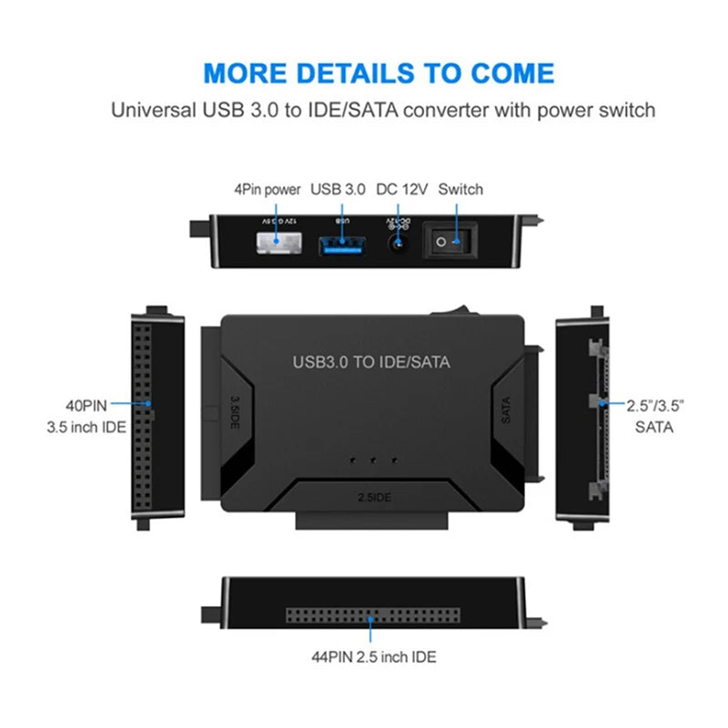 USB 3.0 to SATA IDE Adapter Cable – 3-in-1 Converter for 3.5/2.5 inch HDD/SSD, CD/DVD ROM, CD-RW