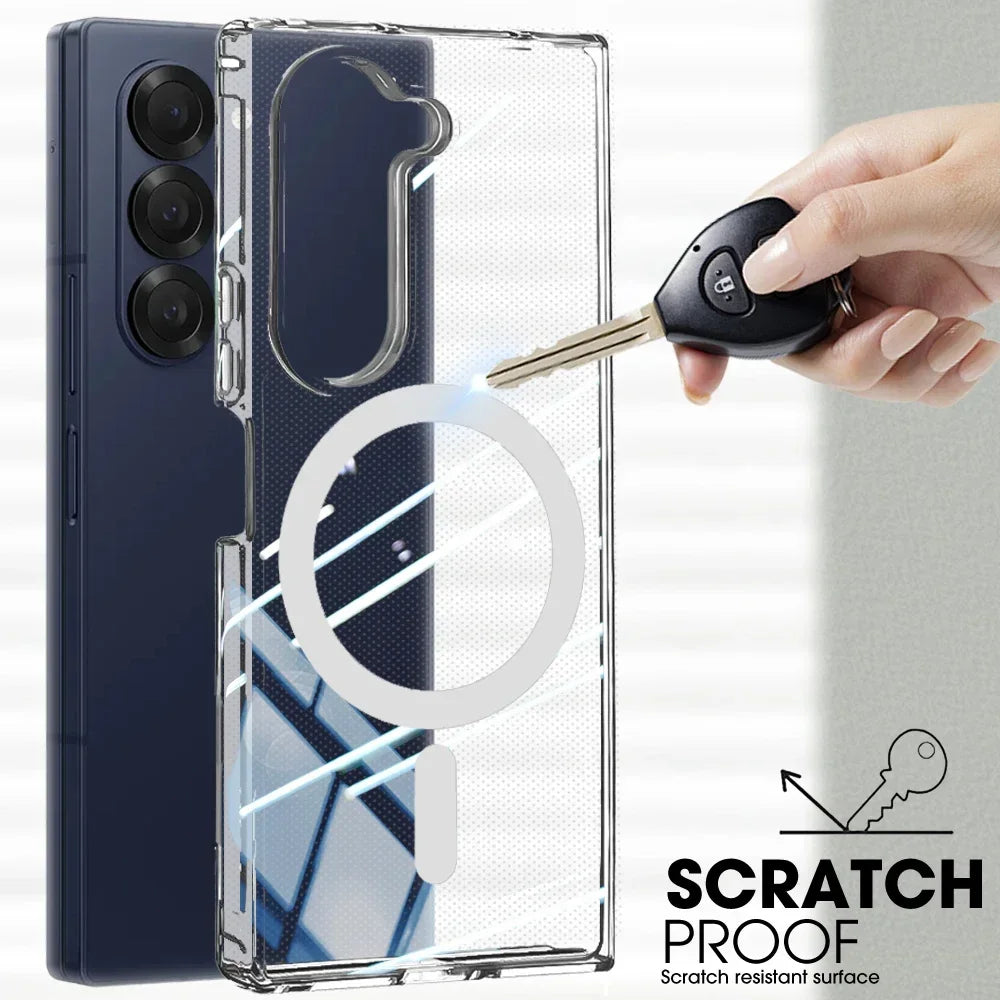 Clear Magnetic Shockproof Case for Samsung Galaxy Z Fold 6 – Magsafe Wireless Charging Compatible Cover
