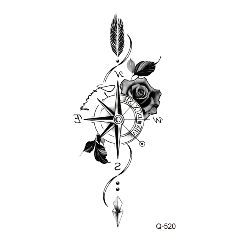 Waterproof Temporary Tattoo Stickers - Mini Black Rose, Butterfly, Arrow, Flower, Wings, Maori, and Snake Designs for Wrist and Neck
