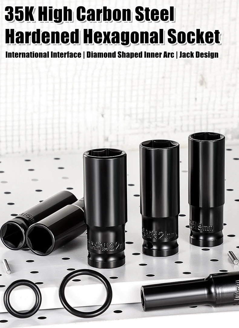 1/2" Drive Deep Impact Socket – Metric Wrench Socket for Pneumatic Tools, Tire Removal & Heavy-Duty Automotive Use