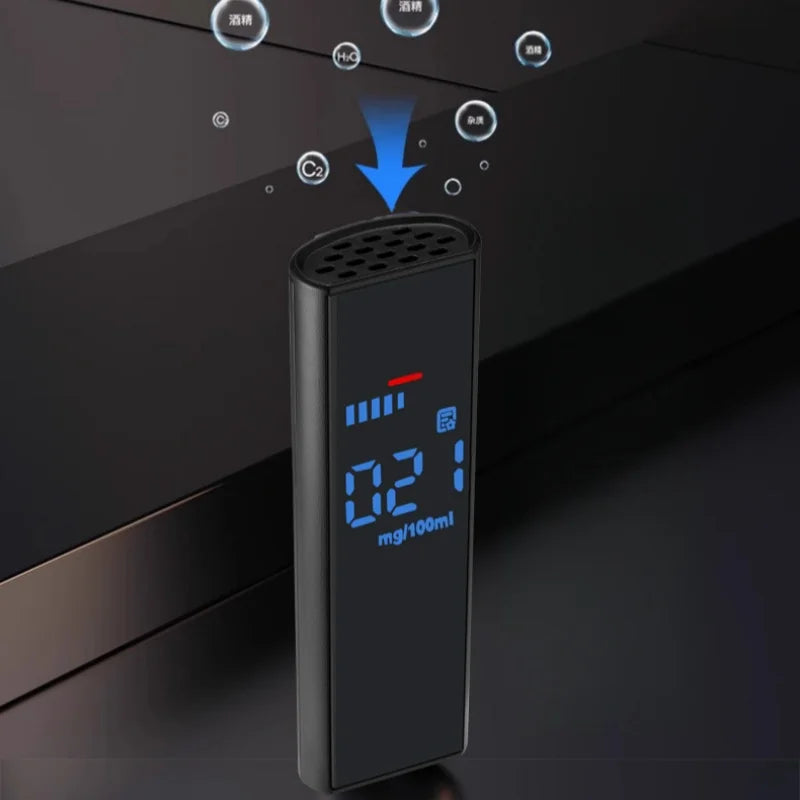 Digital Breathalyzer Alcohol Tester - Black Rechargeable Breath Alcohol Testing Device with LCD Display for Home Use