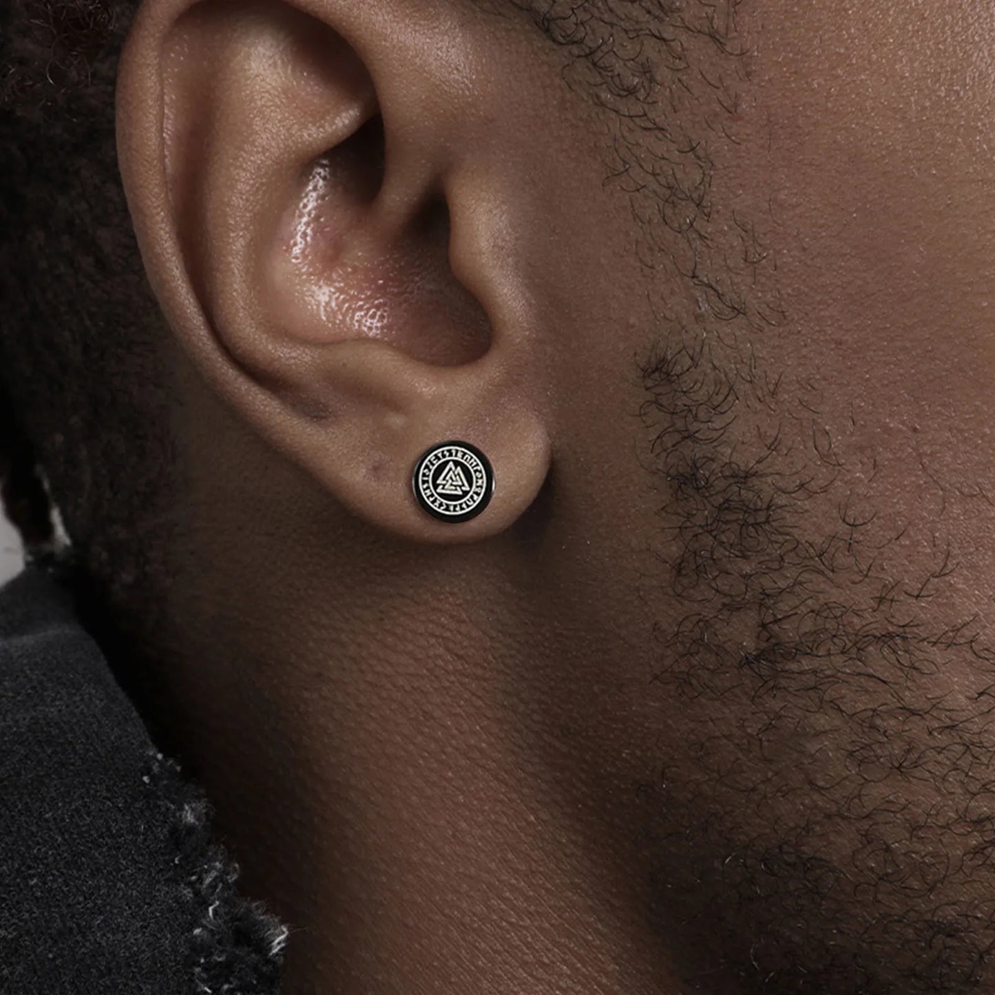 Vnox Men's Viking Black Stud Earrings - Vegvisir & Norse Valknut, Cool Punk Stainless Steel Set