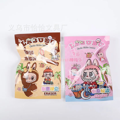 32PCS Labubu Eraser Blind Box – Anime Cartoon Figure Erasers for Kids’ School Supplies