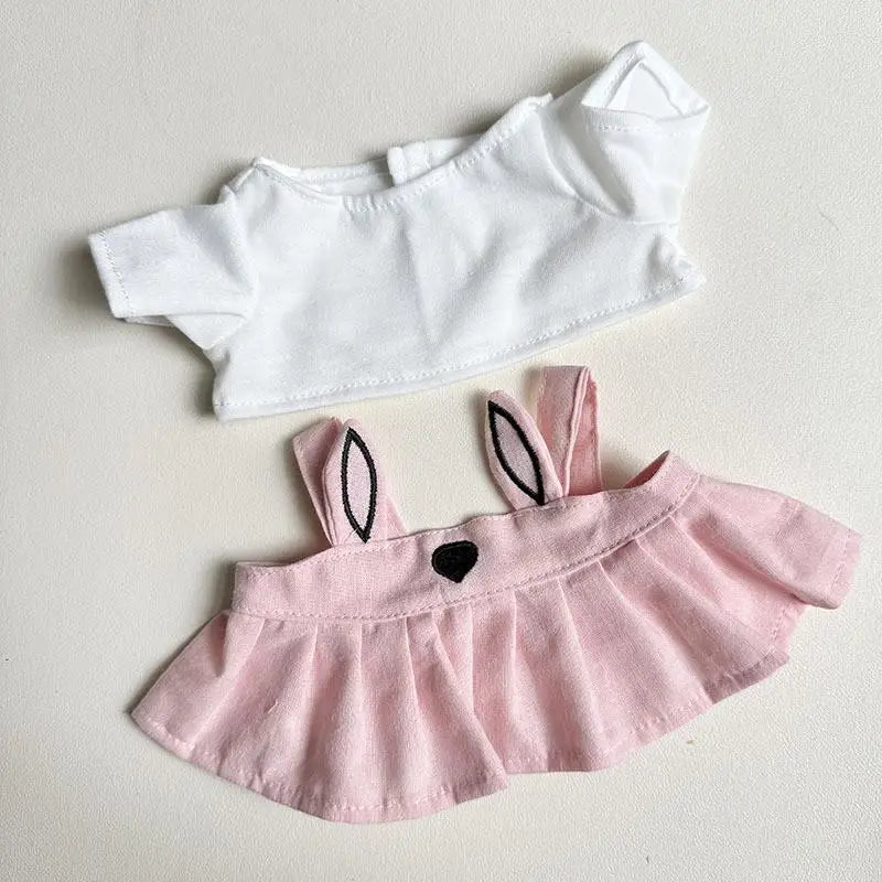 Labubu 38cm Plush Doll Clothes – MOKOKO Coat with Rabbit Ear Strap Skirt Set, Cute Doll Outfit & Accessories