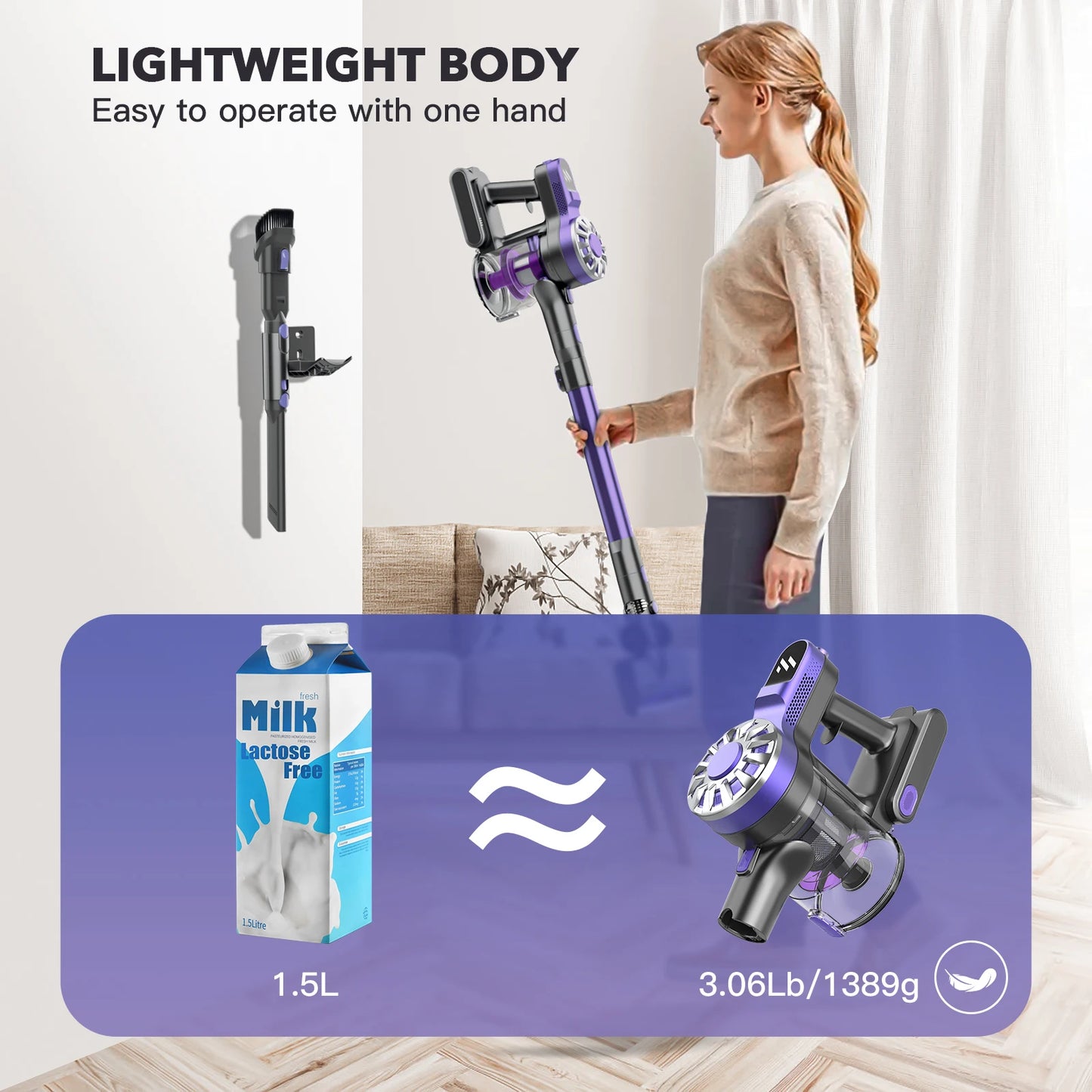 GOOVI V07 Cordless Handheld Vacuum Cleaner - 100KPA Suction Power, 180W, 0.9L Dust Cup, for Pet and Home Cleaning
