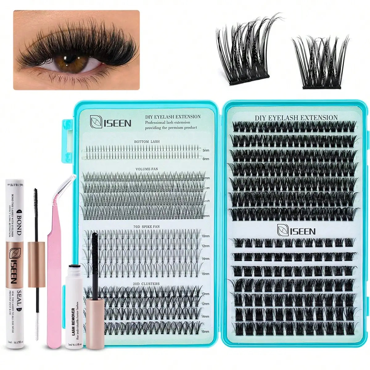 DIY Lash Extension Kit – Mix Individual Lash Clusters with Lash Bond & Seal, Includes Tweezers for Eyelash Extensions