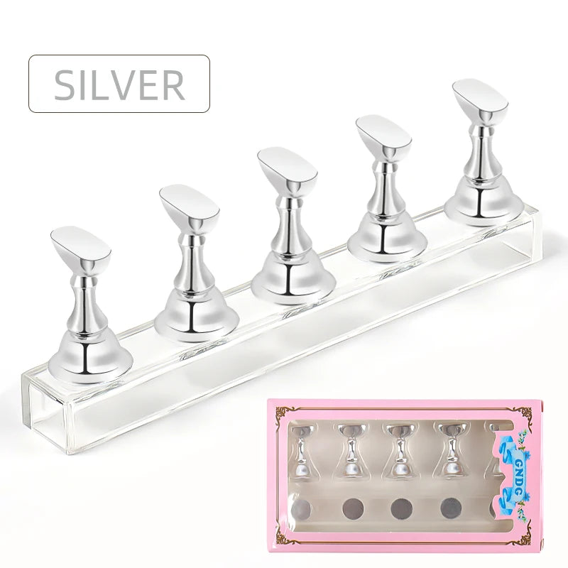 5PCS Magnetic Nail Tip Holders - Crystal Base False Nail Practice & Nail Art Display Stand