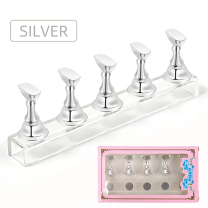 5PCS Magnetic Nail Tip Holders - Crystal Base False Nail Practice & Nail Art Display Stand