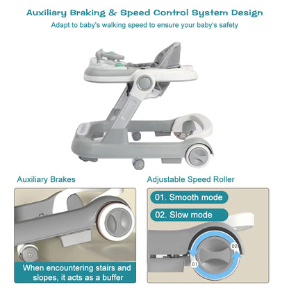 UBRAVOO 2-in-1 Push Walker for Infants & Toddlers – Foldable with Detachable Feeding and Music Trays