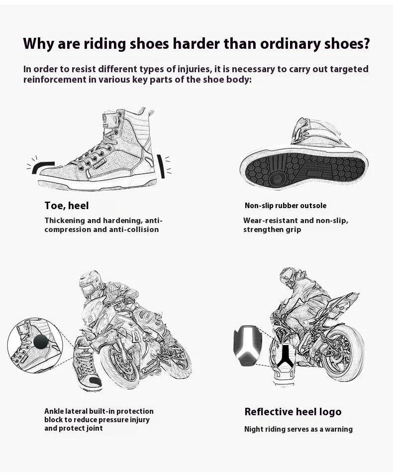 Motorcycle Riding Shoes - Breathable High-Cut, Anti-Fall, Anti-Slip Knight Boots, Parkour Shoes, All-Season Casual Motorcycle Boots