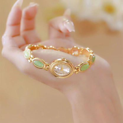 UTHAI Women's Luxury Watch – Retro Bracelet with Dongling Stone & Hotan Jade, Waterproof, Gift Chain Watch