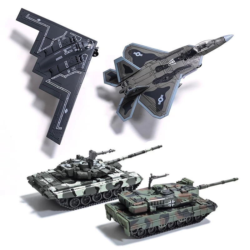Military Building Blocks Set - F-22 F-14 Fighter Jets & Leopard 2A7 M1A2 T-90 Tank Model Toys for Boys Gifts