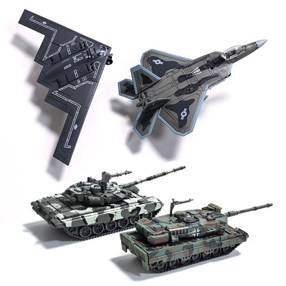 Military Building Blocks Set - F-22 F-14 Fighter Jets & Leopard 2A7 M1A2 T-90 Tank Model Toys for Boys Gifts