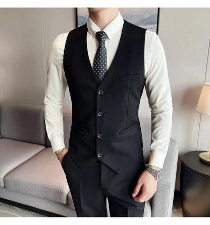 High-Quality Men’s 3-Piece Suit Set — Business Casual & Wedding Outfit (Jacket + Vest + Trousers), 2024 Fashion Banquet, Sizes S-6XL