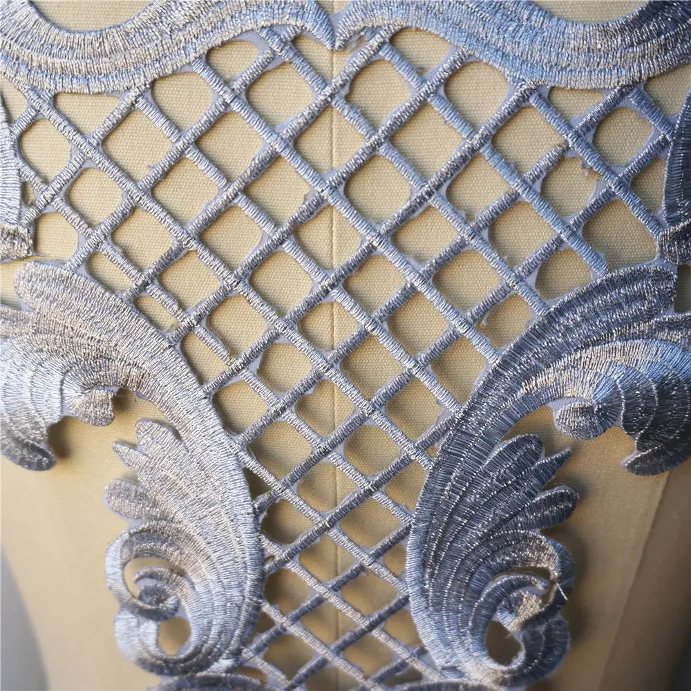 Silver Baroque Sequin Flower Applique – Embroidered Iron-On Patch for Wedding & DIY Crafts