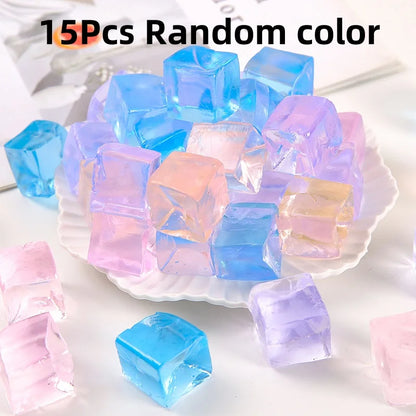 15Pcs Mini Ice Cube Squishy Stress Relief Toys – Transparent Squeeze Ice Block Fidget Set for Kids, Anxiety Relief & Sensory Gift Pack