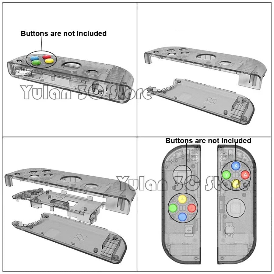 Nintendo Switch Transparent Replacement Housing Shell - DIY Console & Joy-Con Case for Left and Right Controllers