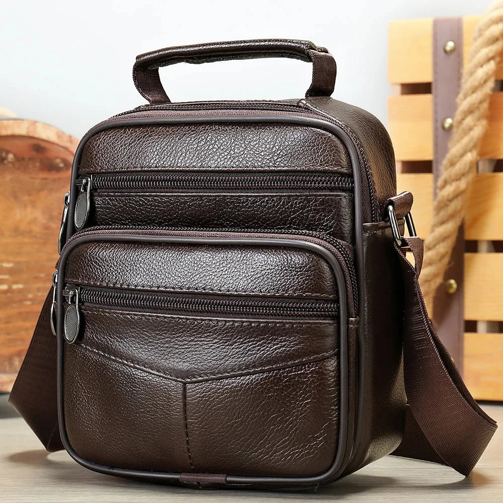 Men’s Genuine Leather Crossbody Bag – Small Outdoor Casual Bag for Motorcycle and Daily Use