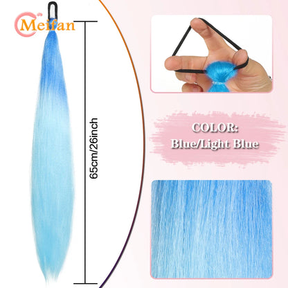 MEIFAN Synthetic Color Braid Ponytail Extension – Red, Green, Blue, Pink, Straight Hair Wrap Around with Elastic Tie