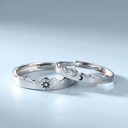 New Silver Couple Rings - Sun & Moon Adjustable Open Ring for Men & Women, Wedding & Fashion Jewelry Gift