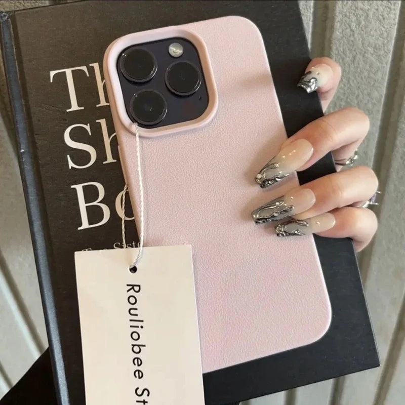Candy Color Lichee Pattern Soft Phone Case – Shockproof Cover for iPhone 11–17, Pro Max, Air, 16E, X, XS, XR