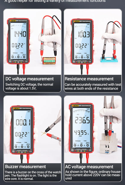 ANENG 681 Rechargeable Digital Multimeter — Professional Non-Contact AC/DC Voltage & Current Tester with LCD Screen