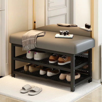 Entryway Shoe Storage Bench with Cushion – Multi-Layer Shoe Cabinet Stool for Space-Saving Organization