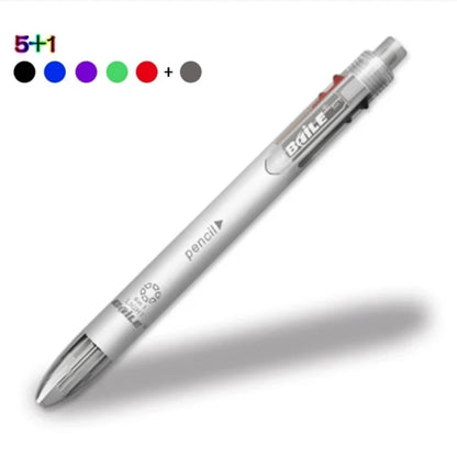 6 in 1 Multicolor Ballpoint Pen & Pencil – 5 Color Ball Pen + 1 Automatic Pencil with Eraser for School & Office Writing