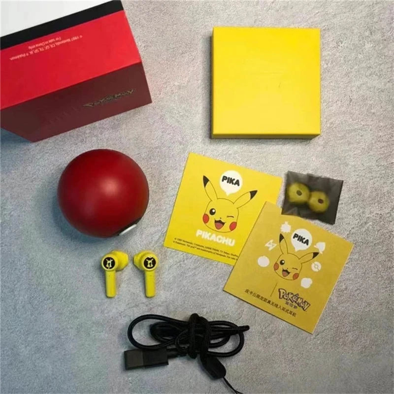 Pokémon Pikachu Wireless Bluetooth 5.0 Earphones – Noise Reduction Sport Headphones with Touch Control & Mic, Universal Gift