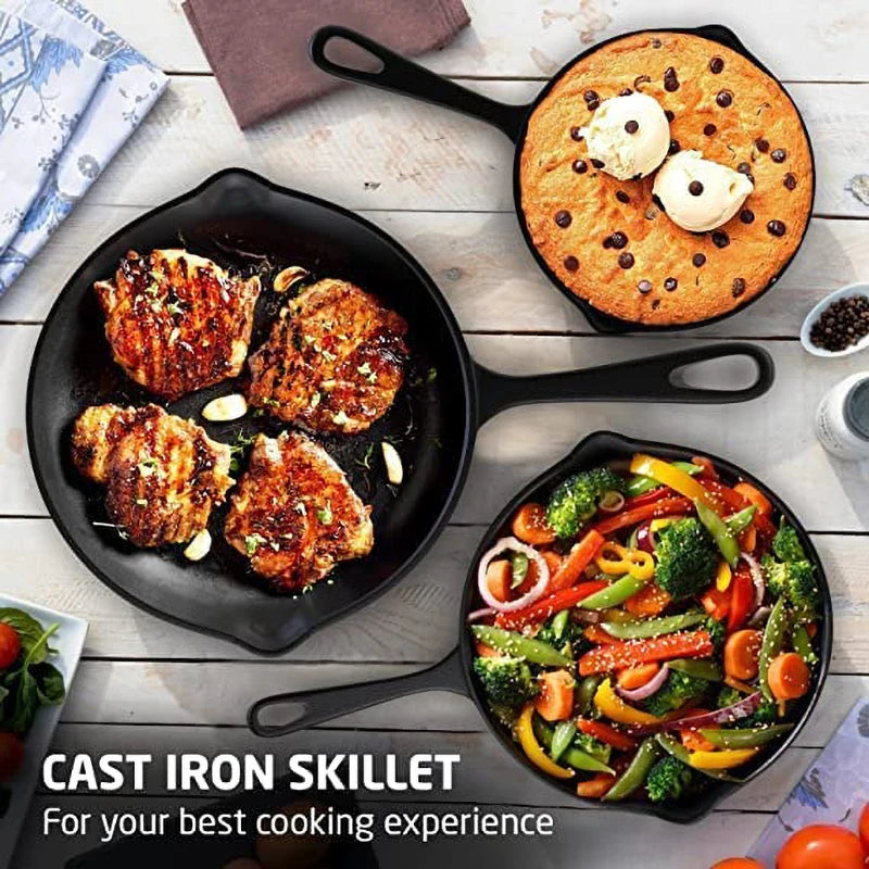 Cast Iron Frying Pan – 14/16/20cm Non-Stick Skillet for Omelettes, Pancakes & Induction Cooking
