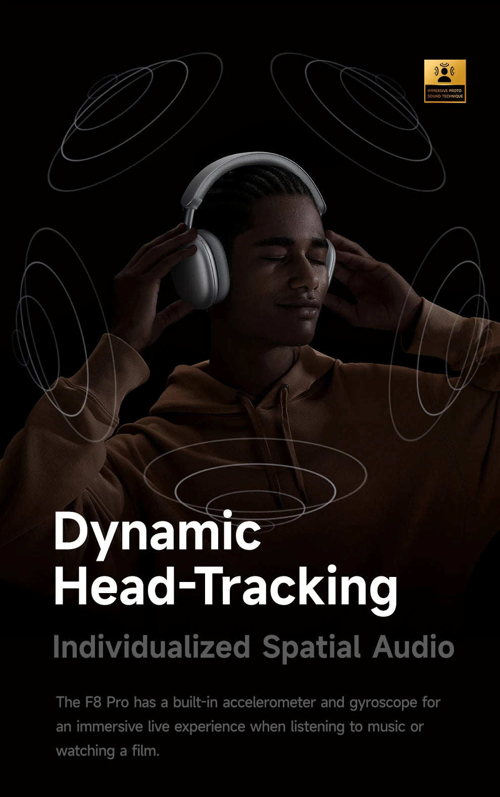 Picun F8 Pro ANC Wireless Headphones — Head Tracking 3D Audio, HIFI Bluetooth, ENC Mic, Low-Latency with App