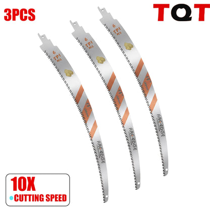 3Pcs Reciprocating Saw Blades Set 6-10-12-15 Inch 6TPI Arc Edge – Heavy Duty Wood Pruning Blades for Tree Trimming & Wood Cutting Tools