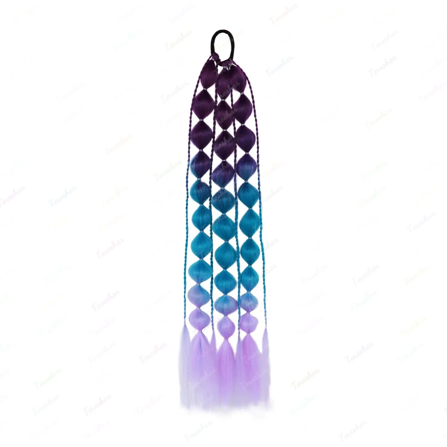 Colorful Bubble Braid Ponytail Extension – Long Lantern Braided Synthetic Hairpiece with Tie
