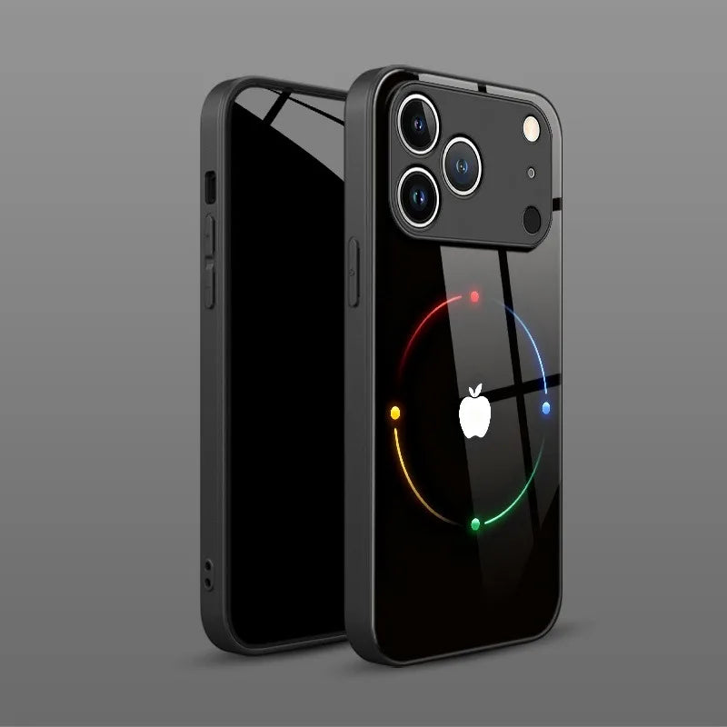 Colorful Halo Apple Pattern Tempered Glass Phone Case - iPhone 17/16/15/14/13/12/11 Pro Max & More