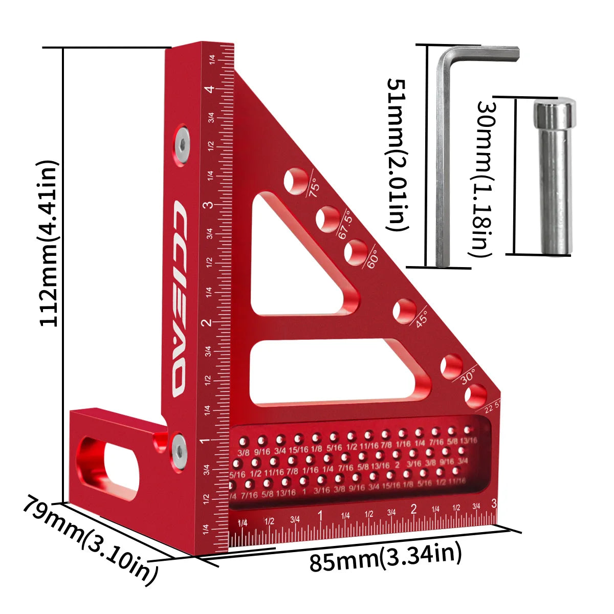Imperial 3D Multi-Angle Measuring Ruler – 45/90 Degree Aluminum Alloy Woodworking Square Protractor for Engineers & Carpenters