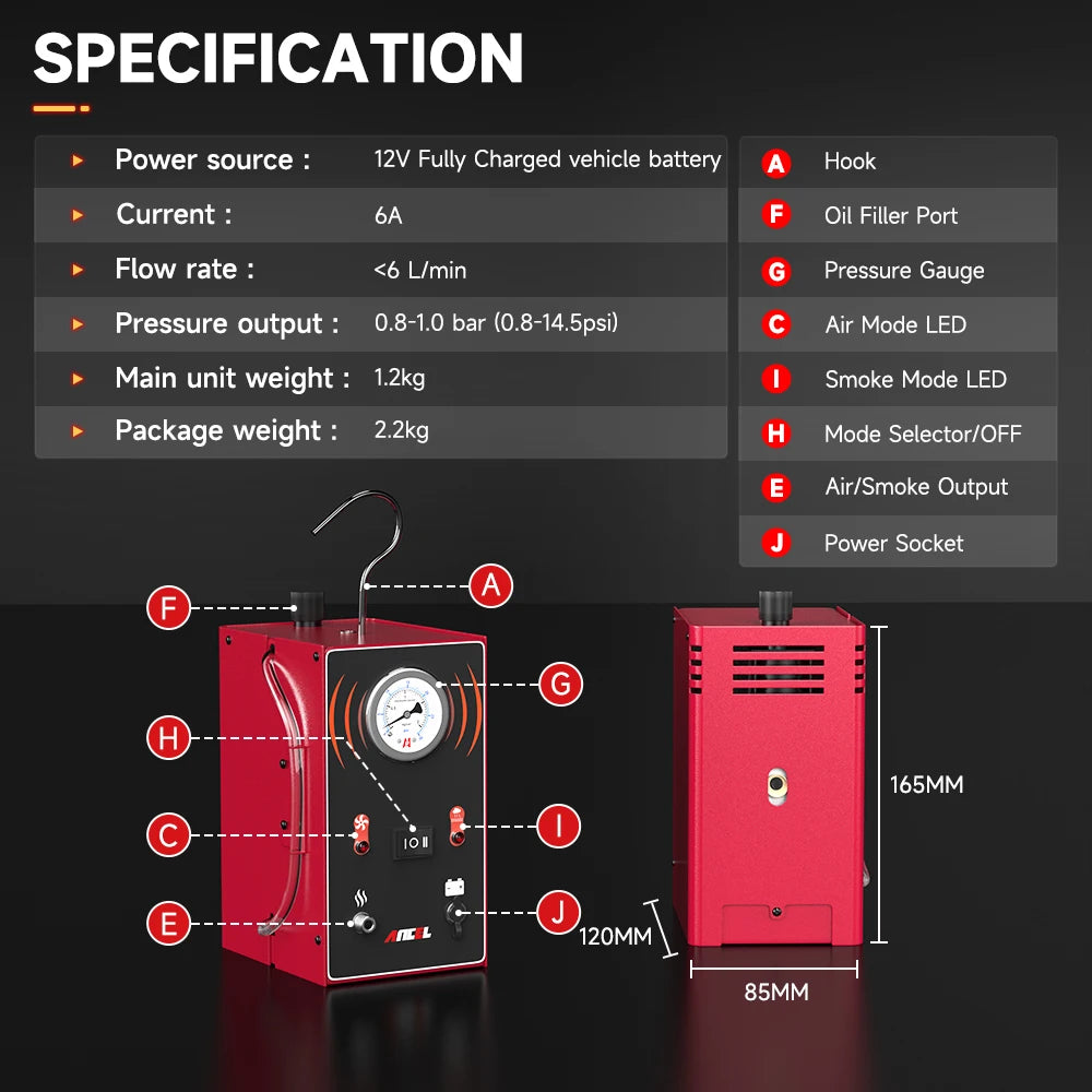 ANCEL S200 EVAP Smoke Leak Detector — Car & Motorcycle Diagnostic Smoke Machine for Vacuum, Oil & Fuel Pipe Leak Detection