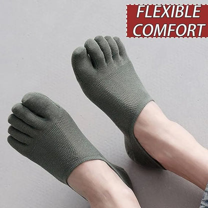 Men’s Five-Finger Toe Socks – Breathable Mesh No-Show Ankle Sports Socks, Sweat-Absorbing Cotton Short Boat Socks