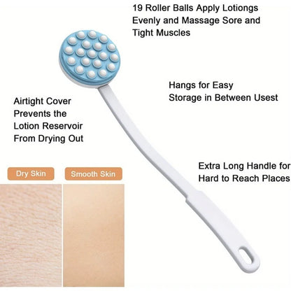 Remedy Wand Lotion Applicator and Massager - Handheld, Long-Handled Easy Reach Roll-On Dispenser for Shower Gel on Back